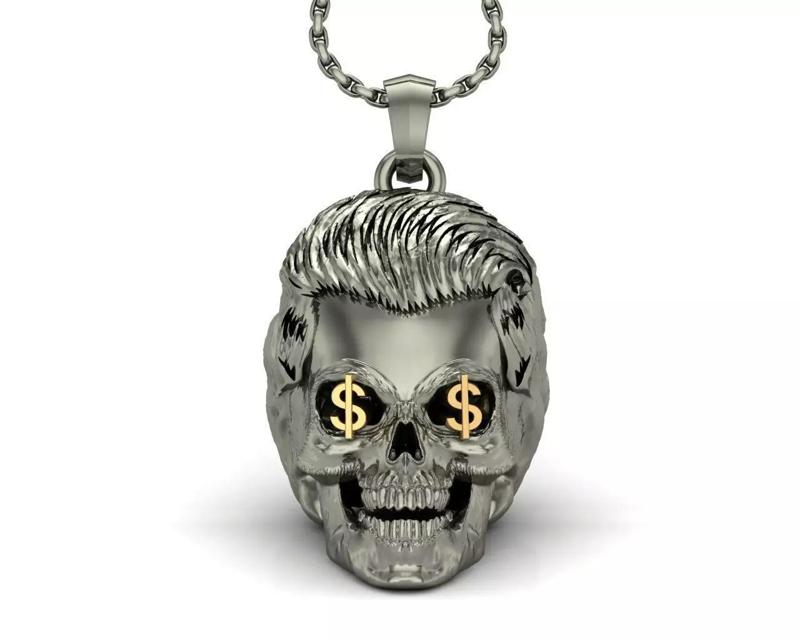 Money Eyed Skull Pendant Skull With Dollar Signs Necklace STL