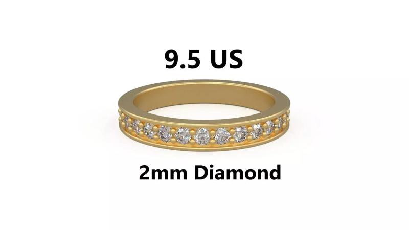 Model 1219 Eternity Diamond Band Ring 9 and half US Size 2mm Dia