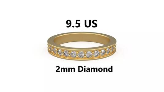 Model 1219 Eternity Diamond Band Ring 9 and half US Size 2mm Dia