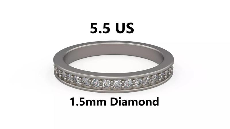 Model 1223 Eternity Band Ring 5 and half US Size 1pnt5mm Diamond