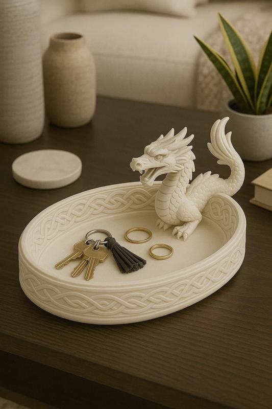 Dragon Guardian Celtic Catchall Tray – Ornate 3D Printable Entryway Organizer