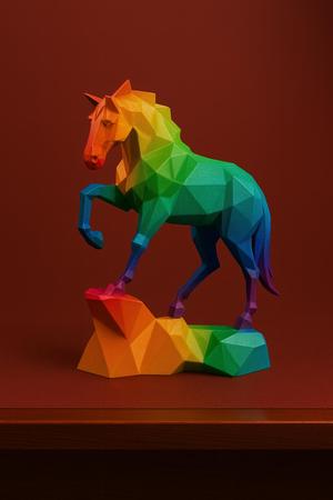Low Poly Standing Horse STL – Geometric Horse Sculpture on Rock for 3D Printing