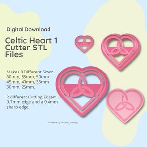Celtic Heart 1 Knot Clay Cutter - STL Digital File Download- 8 sizes and 2 Cutter Versions
