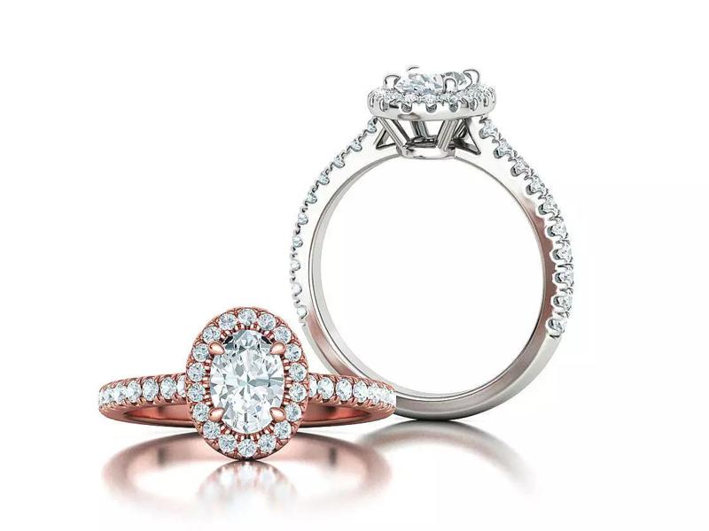 Oval Halo Engagement Ring 7x5 Oval Gem French Pave Setting