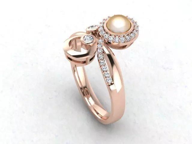 Model of a Pearl and Diamond Women Ring