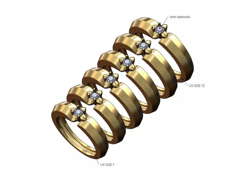Open knife edge solitaire 3mm diamond ring US sizes 7to12
