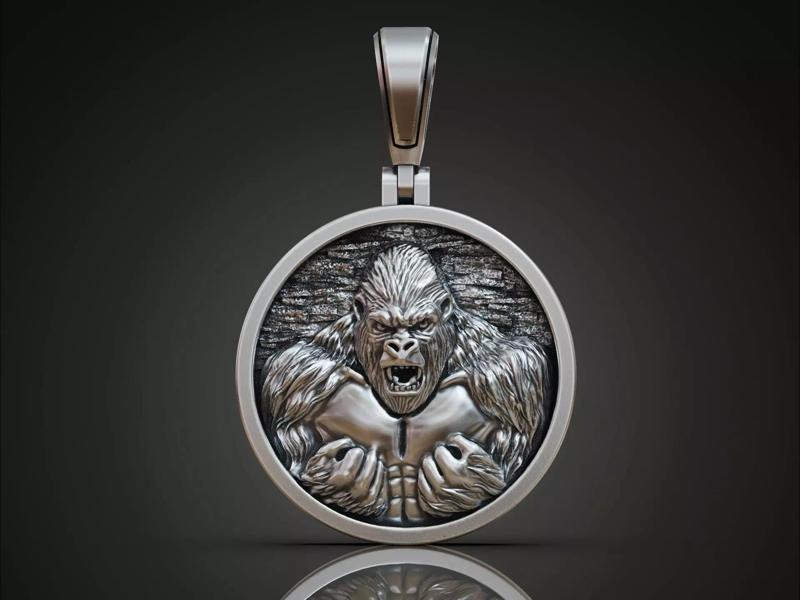 Angry Gorilla Round Detailed Pendant