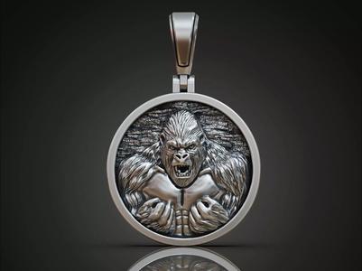 Angry Gorilla Round Detailed Pendant
