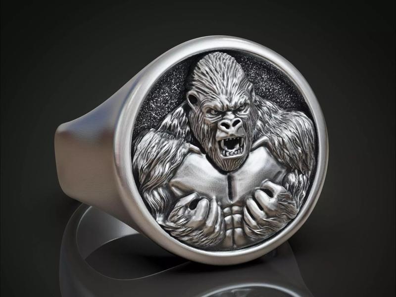 Angry Gorilla Statement Ring Round Detailed