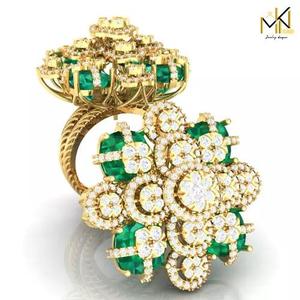 Luxury Floral Cluster Ring     Emerald and Diamond-Inspired