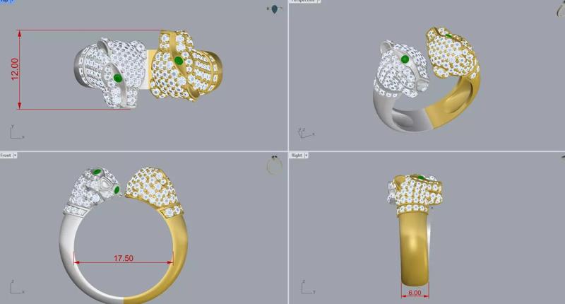 Luxury Panther Ring Dual Tone Gold and Silver with Diamonds