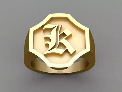 K Letter Solid Gold Signet Ring Monogram Men Ring