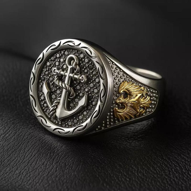 Luxury Anchor and Rope Signet Ring 3D Model Printable