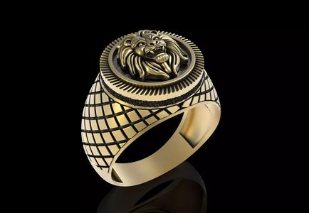 Lion Face Round Signet Ring