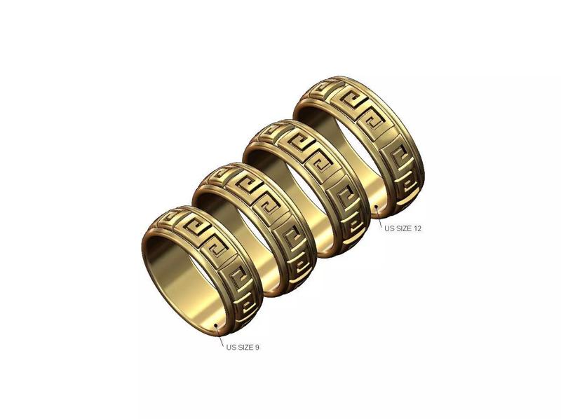 Chunky greek key scroll pattern band US sizes 9to12