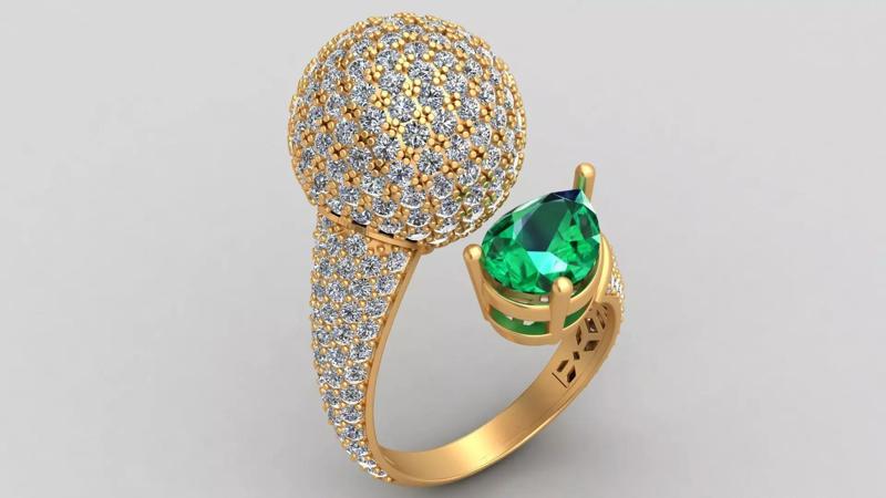 De Grisogono Boule Collection Emerald Diamond Gold Ring