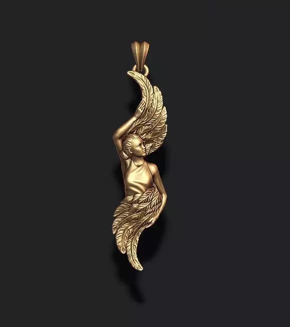 Girl with feather wings pendant