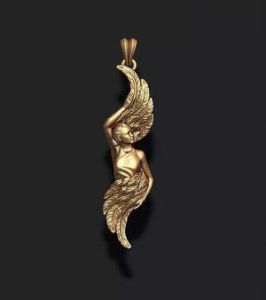 Girl with feather wings pendant