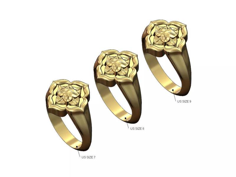 Corola flower ornament window signet ring US sizes  7 8 9