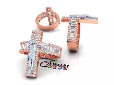 Custom Jesus Cross Ring With Baguette Diamonds - Religion Ring