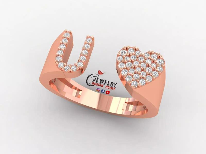 Custom Alphabet Heart Diamond Ring  AtoZ Love Ring Letters Ring