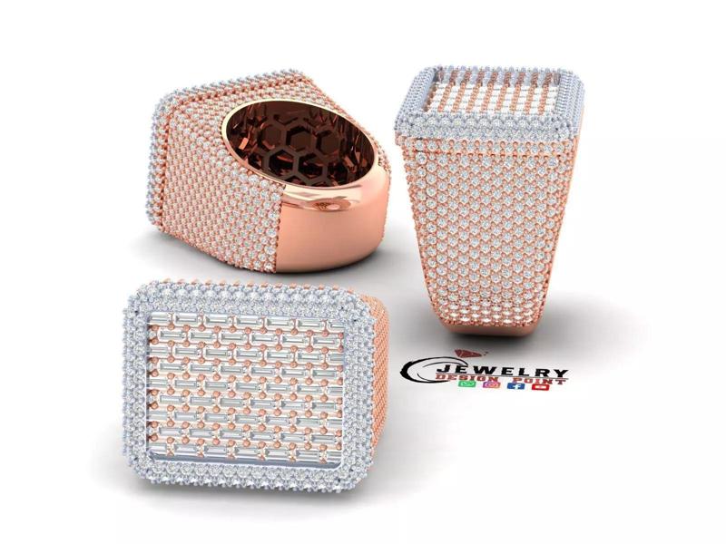 Custom Championship Rectangle Shape Baguettes  Diamond Ring