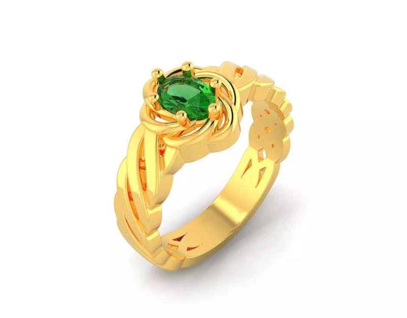 D-0613 gold ring with emerald stone