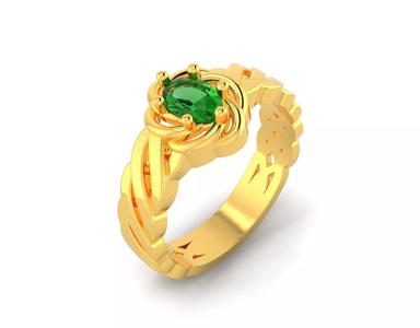 D-0613 gold ring with emerald stone