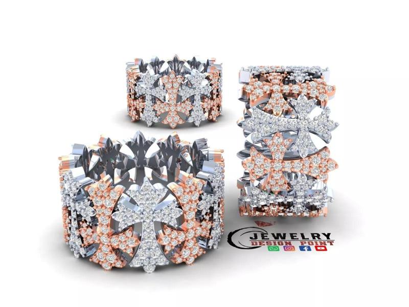 Custom Fleury Cross Eternity Ring - Religion Diamond Ring
