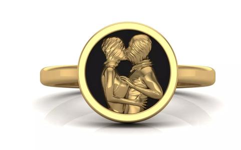 Romantic Embrace Signet Ring 3D Model Printable STL 3DM
