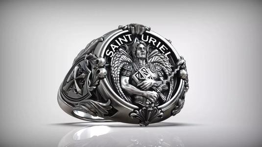 Saint Uriel Archangel Sword Cross Shield Christian Ring