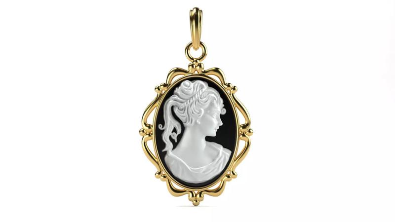 Vintage Lady  White Enamel Pendant