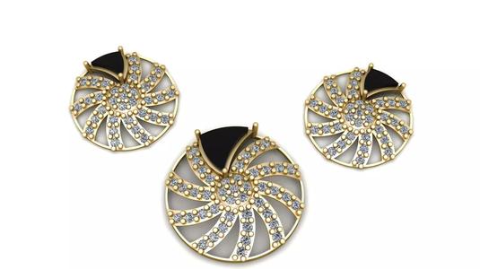 Circle Diamond Pendant And Earrings For Women 3d Printable