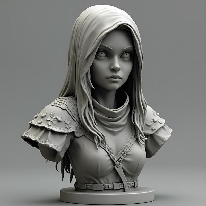 100mm Fantasy Warrior Woman Bust: Detailed 3D Print