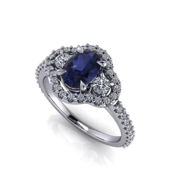 Birthstone Halo Ovalcut 3 Stone Family Ring Jewelry USA size7