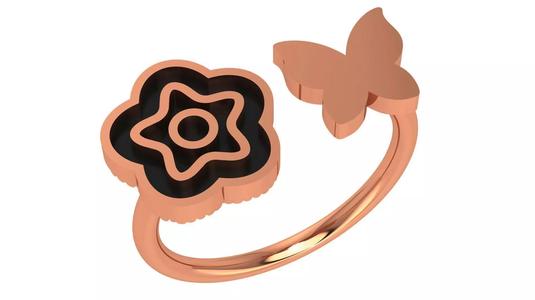 Butterfly Black Enamel Paint Ring