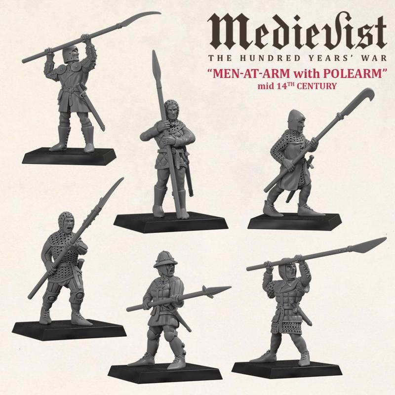 Medieval men-at-arm with polearm, mid 14th century