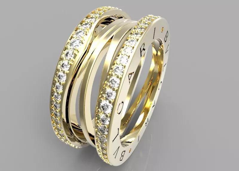 BZero1 Gold Ring with diamonds on the edges 3D print model