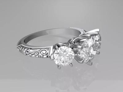 Art deco three stone ring