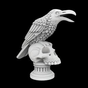 Cawing Raven Skull Totem 3D Print Model