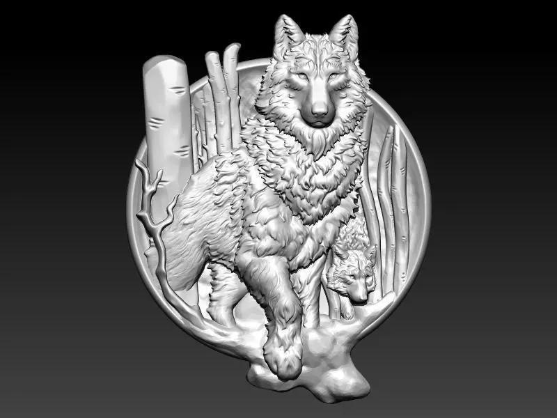 Wolf and baby pendant