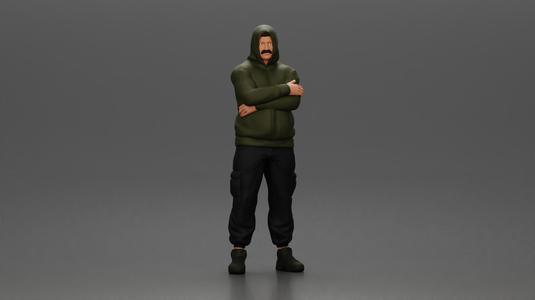 Gangster in Hooded Jacket and Cargo Pants with Confident Stance