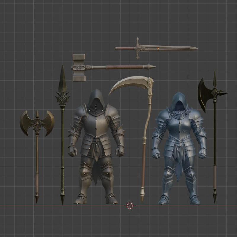 Shadow Knight - Customizable 3D Model (Male & Female + 6 Weapons)