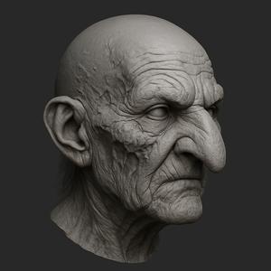 Cursed Witch’s Severed Head – Bald Hag 3D STL Bust with Torn Flesh Detail