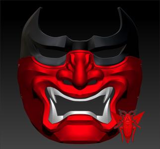 Red Hood Oni Mask / Red Mempo Mask