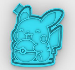 Pikachu with his Pokemon Pokeball - freshie mold - STL for silicone mold