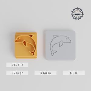 Dolphin Stamp Tile Set, 5 Sizes, Perfect for Clay, Cookies, Fondant & More, Sea Animal, Aquatic Motif Designs