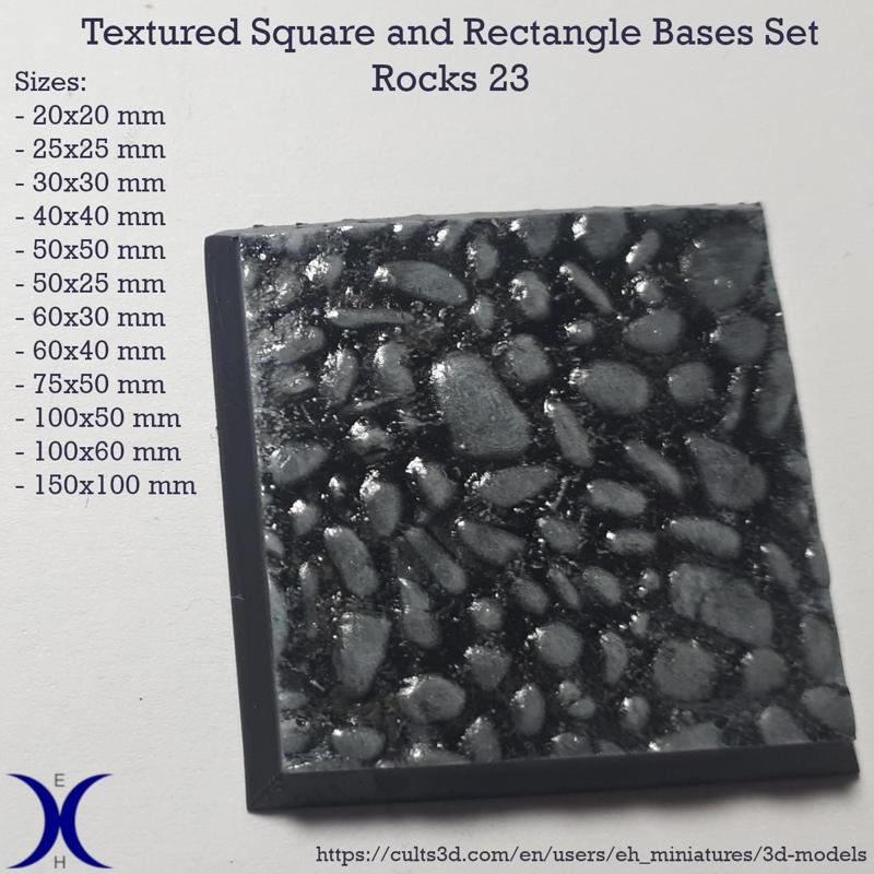 Square and Rectangle Bases Set – Rocks 23 Texture (20–150mm) | Perfect for Tabletop Wargames & RPG's