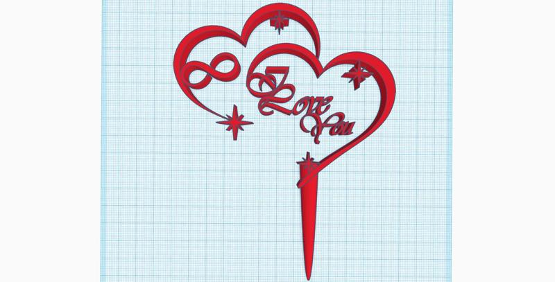 Cake topper, party, anniversary decor - I love you Heart text ornament, infinity symbol and stars