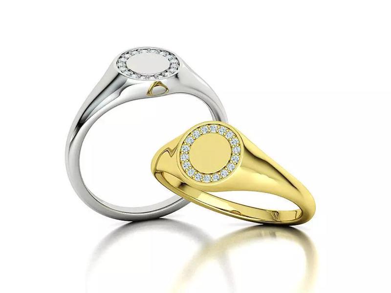 Pinky  Diamond Round Signet Ring 3dmodel